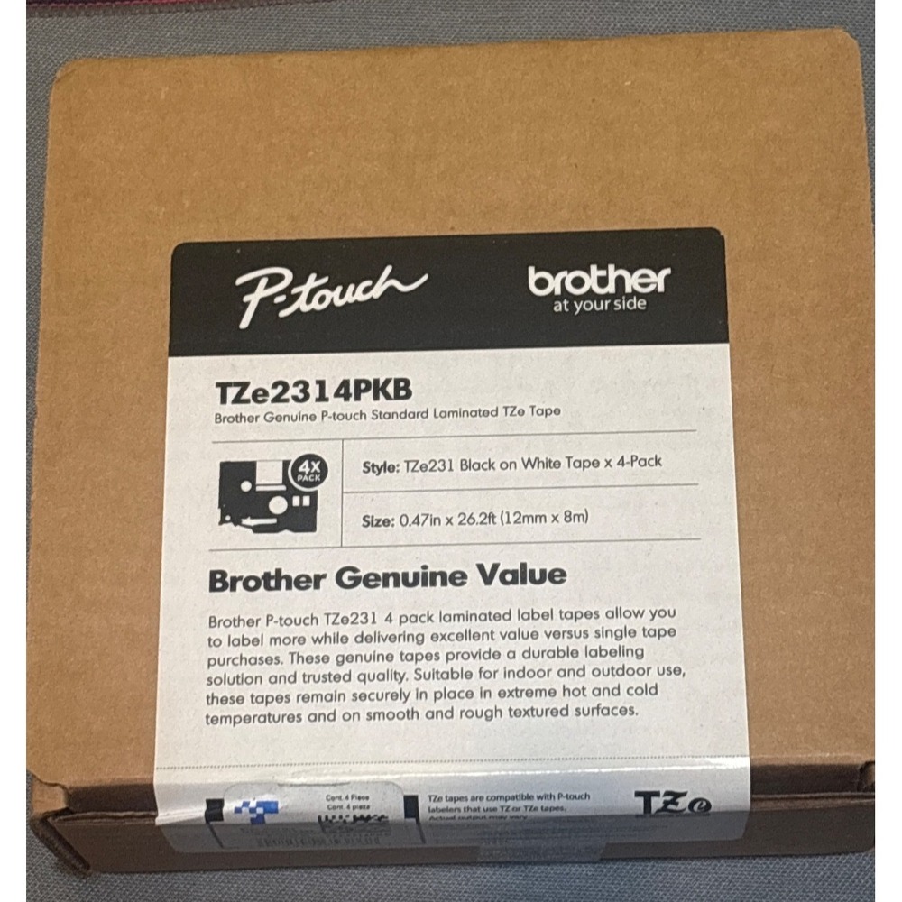 Brother P-Touch TZE2314PKB‎ TZe Labeling Tape - Black on White (4/Pack) New orig